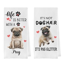 Gequtt Pug Gifts Dish Towels - Funny Waffle Weave Kitchen Towels, Set of 2 1...