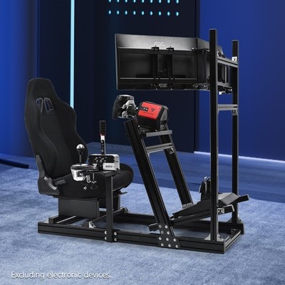 Supllueer F1 4080Aluminum Racing Sim Cockpit With Triple TV Stand Black Seat PXN