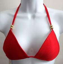 Calzedonia Red with Gold Bead Detail Triangle Bikini Top - Size 34 (UK Small)
