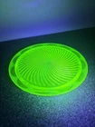 Vintage Uranium Glass Swirl Plate Glow Glass UV Reactive Decor Small Rim Chip