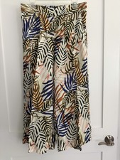 Tahari Women's 100 Linen Pull-On Elastic Waist Wide Leg Crop Pant Green Sz L
