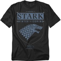 Game Of Thrones House Stark Wappen Kurzarm T-Shirt Unisex Schwarz
