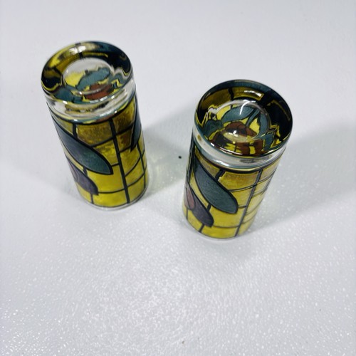 Stained Glass Tumblers Tulip Design 5-3/4" Retro Vintage 14 Ounce Set of 2 - Picture 17 of 17