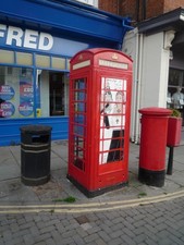 Photo A2 Telephone Box at Ludlow Outside Betfred is a K6 telephone box,  c2020