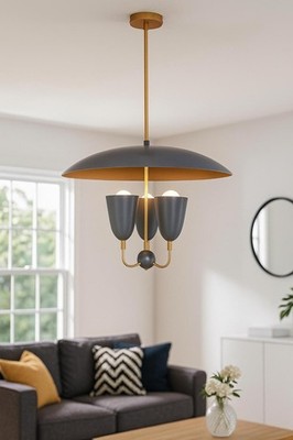 Mid-Century Modern Brass Sputnik Chandelier 3-Light Pendant Ceiling Light