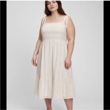 GAP Pastel Rainbow Striped Tie Strap Sleeveless Midi Dress Womens Medium