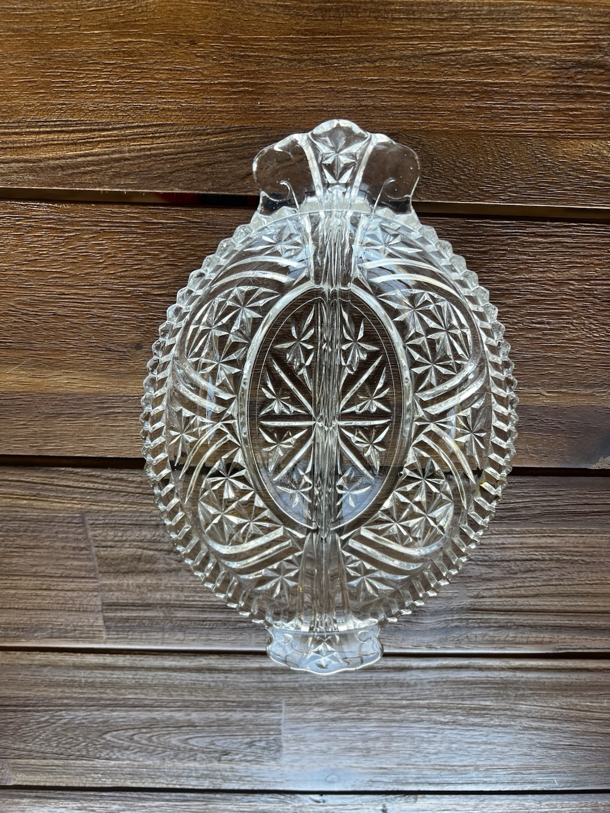 Anchor Hocking, Stars and Bars Oval Pressed Glass Dish with Handles