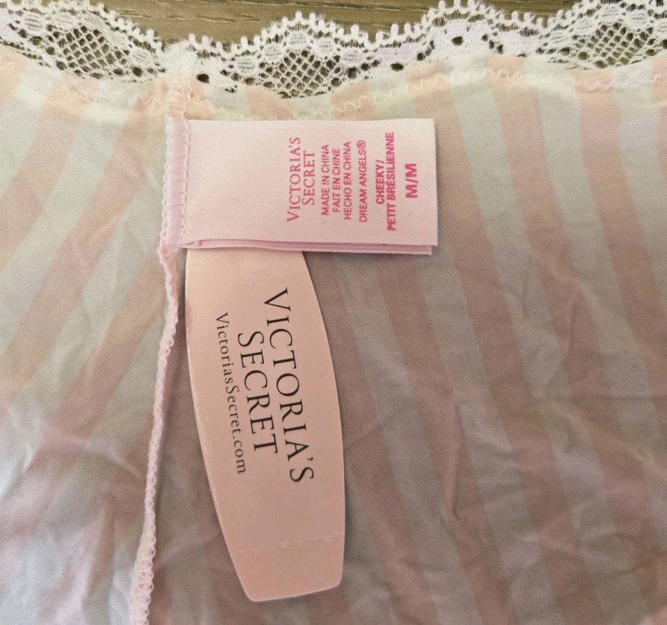 Bragas descaradas vintage Victoria's Secret Dream Angels a rayas encaje sedoso M nuevas con etiquetas Foto 3 de 3