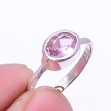 Rose Quartz Gemstone 925 Sterling Silver Solitaire Ring s.6.5 A380