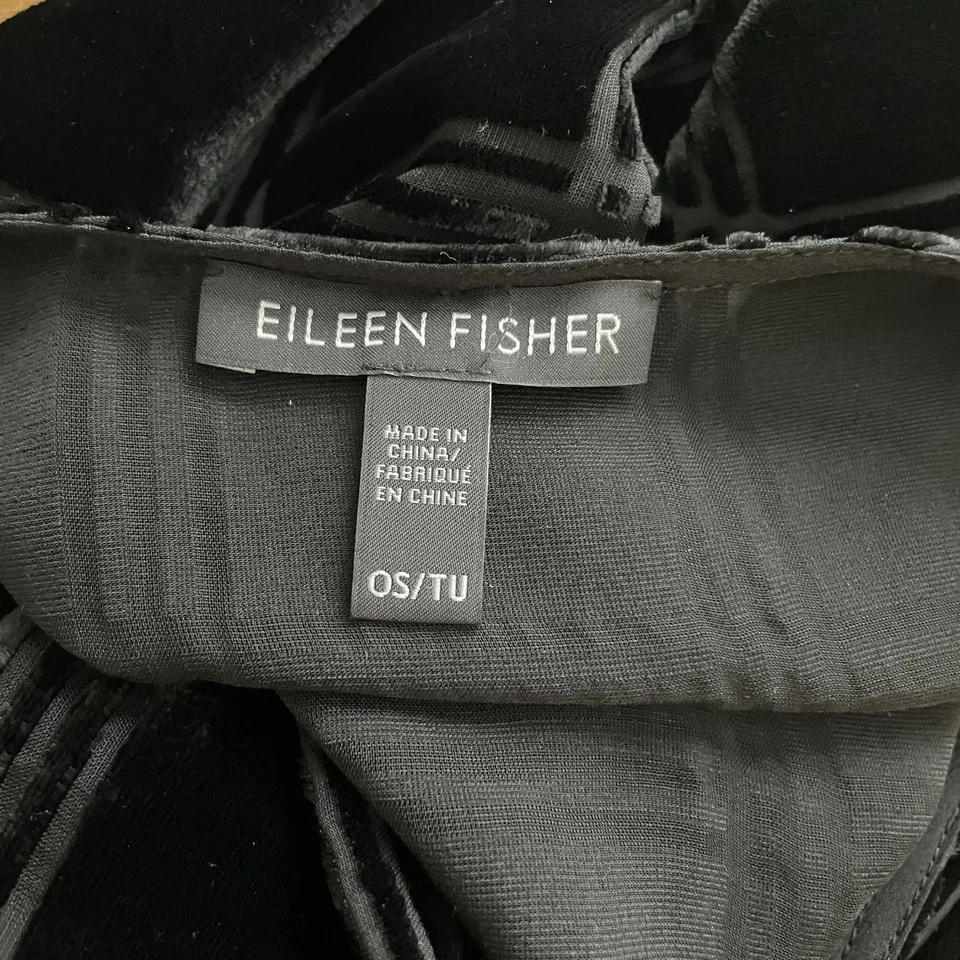 Poncho Top Mujer Eileen Fisher Negro Terciopelo Cuadros Burnout Talla Única Foto 3 de 4