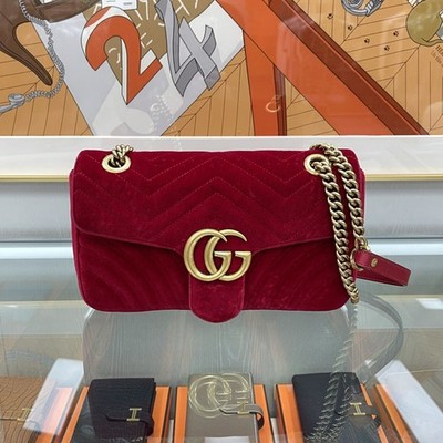 Gucci Marmont Matelassé Samt Chain Flap Bag Rot 443497 144824995