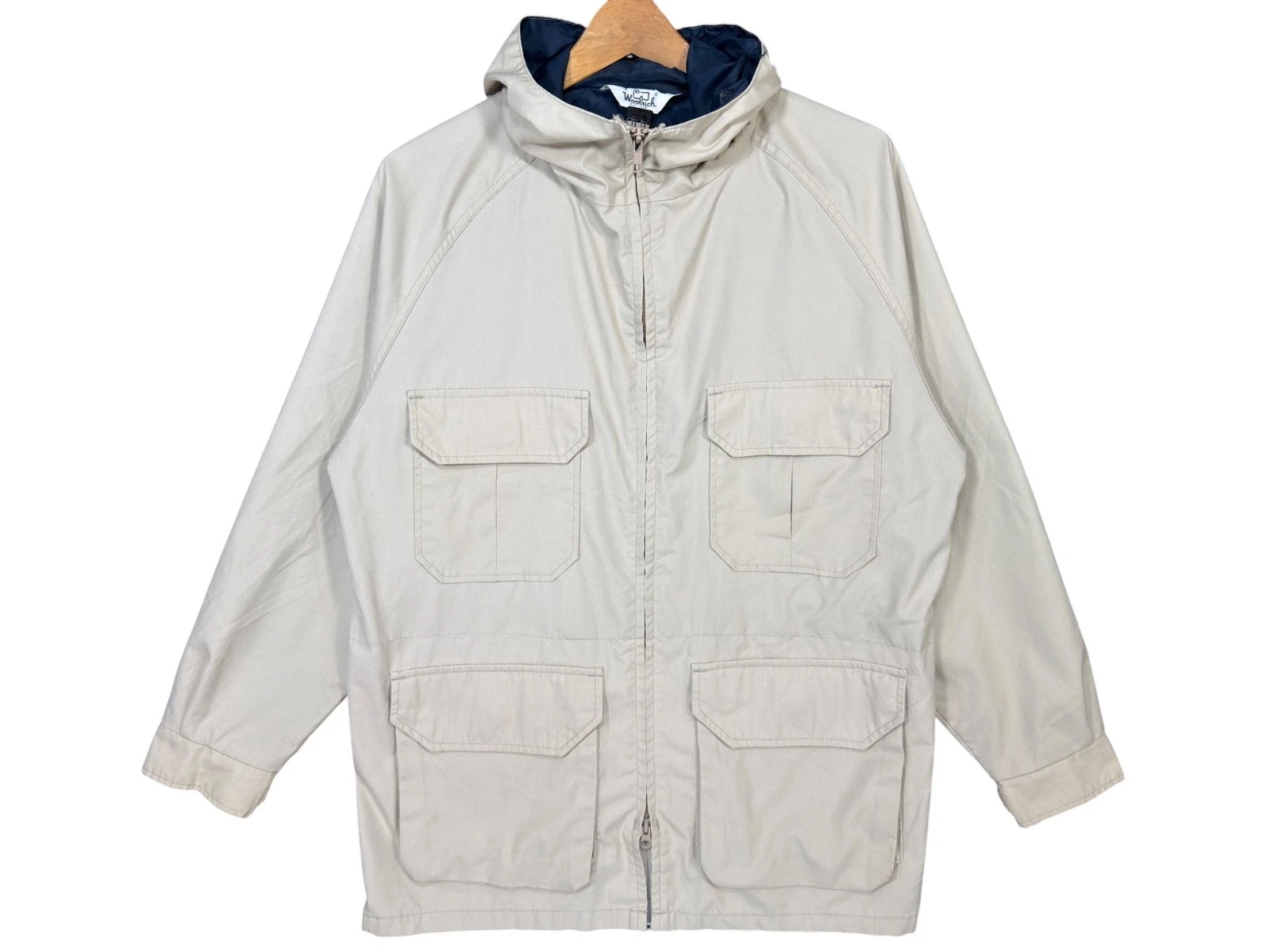 Vintage Woolrich Hooded Field Jacket Natural Made USA Fishing Safari Parka