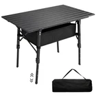 Outsunny Folding Camping Table w/ Adjustable Height, Storage Basket, Black