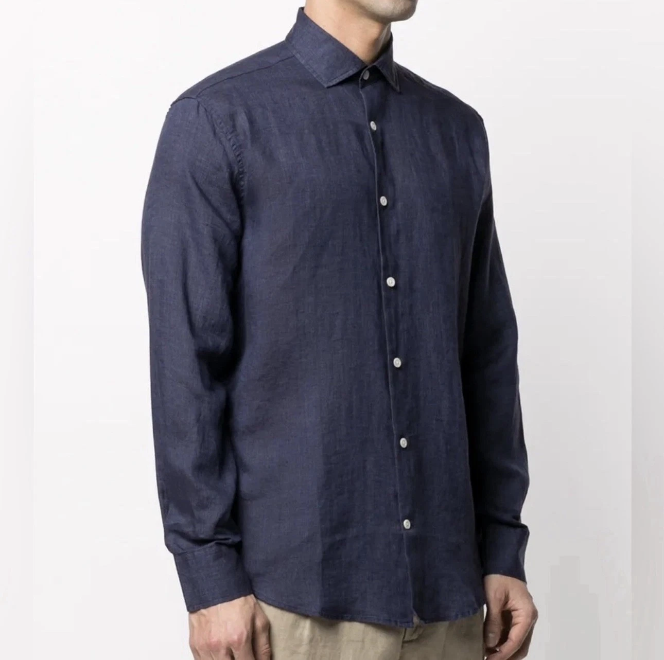 PORTER & Ash 100% LINEN MENS BUTTON SHIRT NAVY BLUE MED EUC INDIA MADE