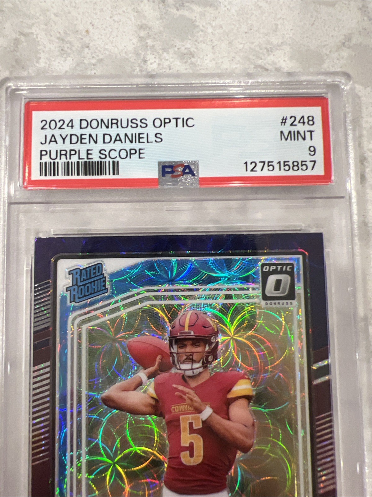 2024 Donruss Optic Jayden Daniels Purple Scope PSA 9 #248 view 3