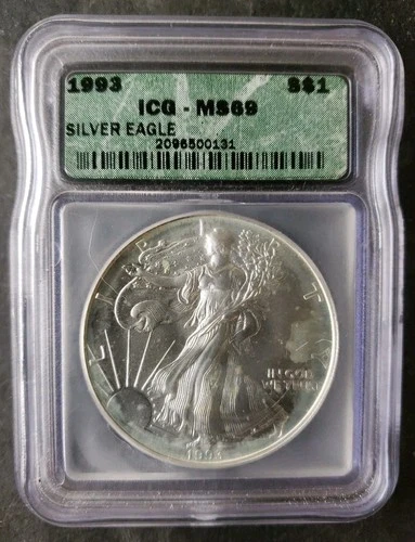 1993 $1 American Silver Eagle Dollar ICG MS69