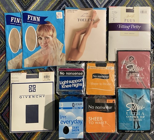 Mixed Lot & Sizes Vintage Pantyhose NIP Hanes Givenchy Silkies Finn L'Eggs +
