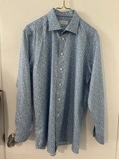 Eton Contemporary Button Down Blue with Floral Detail 44/17.5