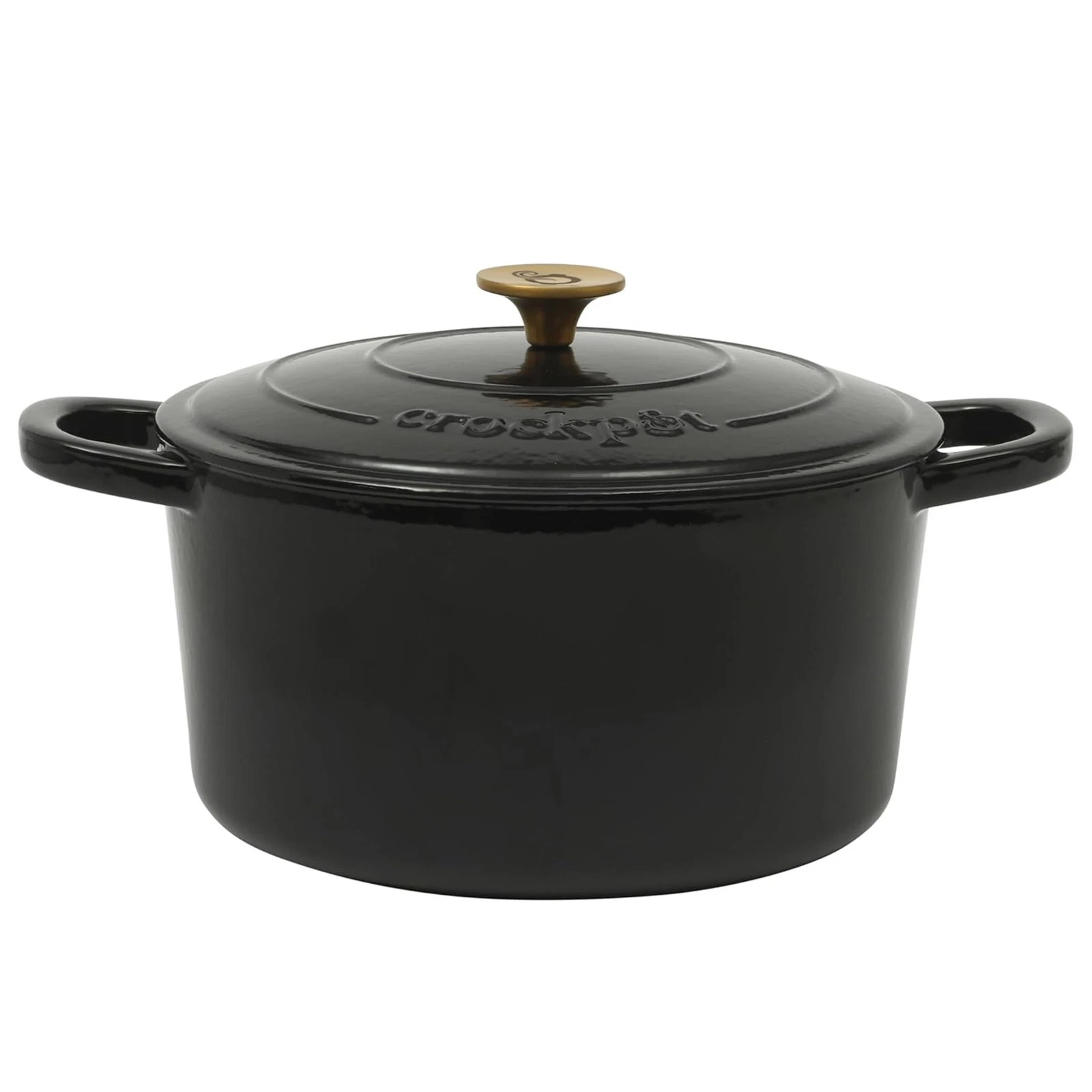 Crock Pot Artisan 7 Quart Round Enameled Cast Iron Dutch Oven in Black with Gold