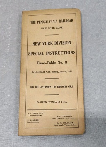 Pennsylvania Railroad Employee Timetable #8 NY New York Region 1945 PRR ETT Vtg