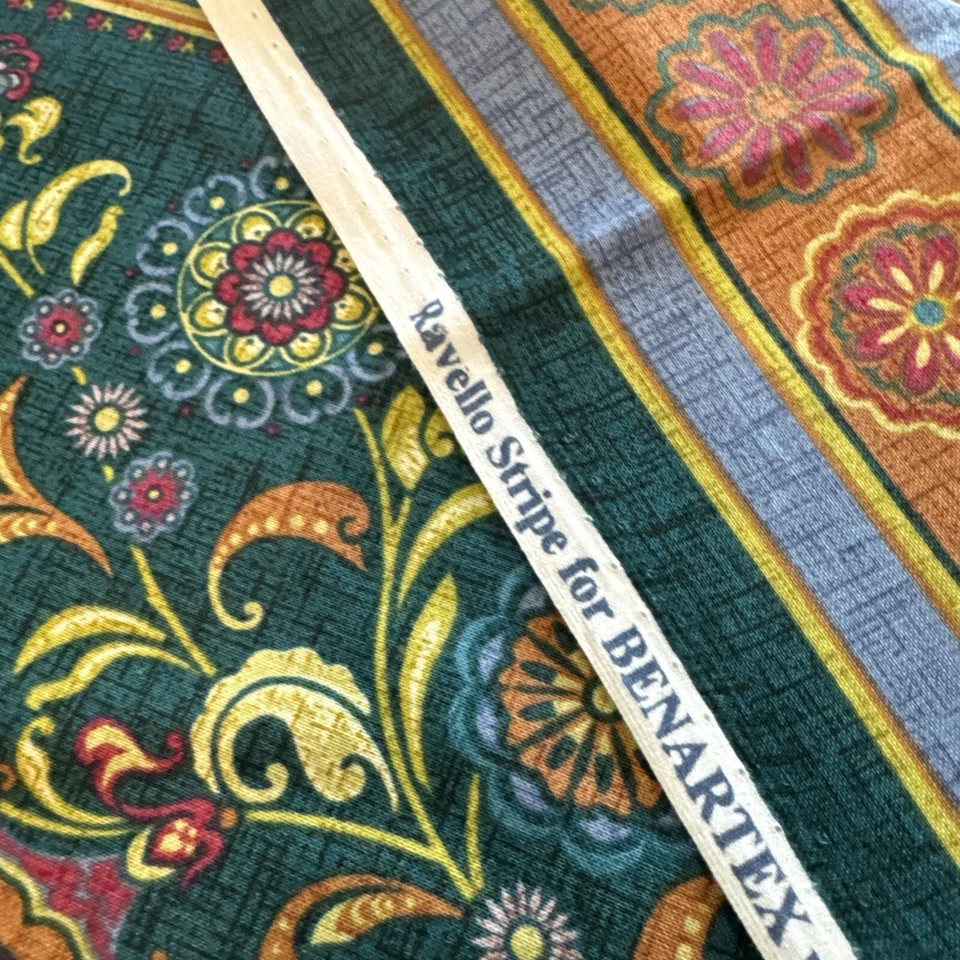 BENARTREX Ravello Stripes Floral Stripes Green Orange Cotton 1 1/2 Yards - Image 3 of 4