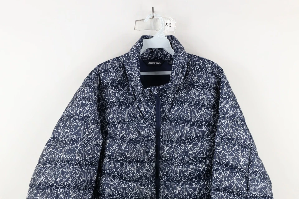 Lands End Womens 2XL XXL Duck Down Insulated Flower Full Zip Puffer Jacket Blue - Image 2 of 4