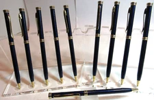LOT OF 10 TERZETTI CROWN SLIM BLUE BALLPOINT-METAL BRASS BODY-USE CROSS REFILLS