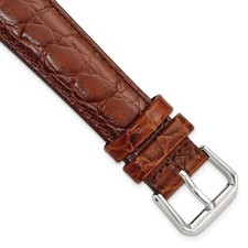 16mm Short Brown Alligator-Style Grain Leather Silver-tone Buckle Watch Band