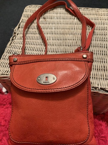 Orange Leather Fossil Crossbody Purse 