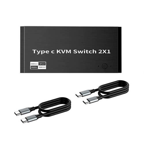 2x1 8K USB C KVM Switch 3.5mm 100W PD Charge Type C KVM Switch Accessories