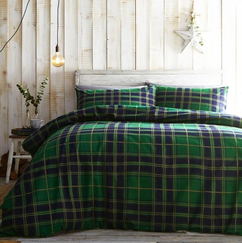 Flannelette duvet cover sets warm cosy brushed cotton bedding Christmas check - Picture 13 of 17