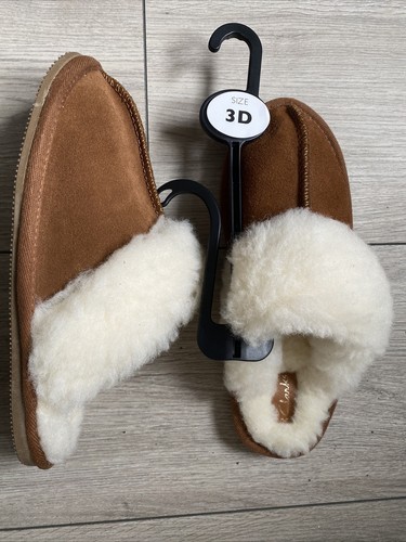 Clarks Women WARM Tan Suede Shearling Fur Home Slippers/Size UK 3 /NEW