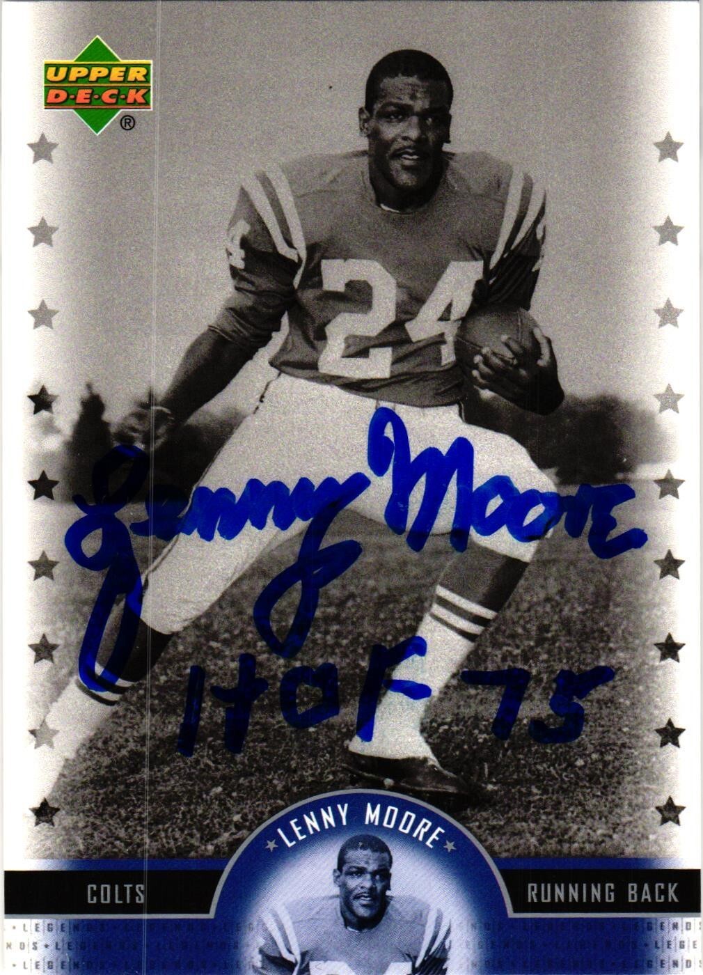 Lenny Moore #19 Signed 2005 Upper Deck Legends NFL Football Card Colts HOF AUTO