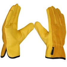 SAWANS Yellow Leather Gardening Gloves Garden Work Gloves Driver Safety Glove