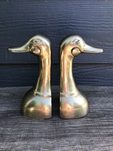 Vintage Pair Solid Brass Mallard Duck Bird Book Ends Bookends MCM 7” Tall - Picture 1 of 6