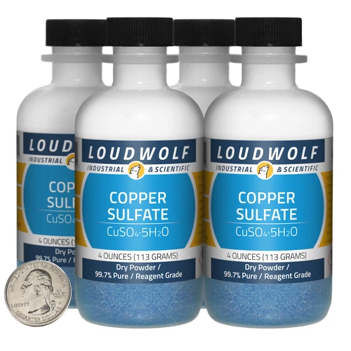 Copper Sulfate / 1 Pound / 4 Bottles / 99.7% Pure Reagent Grade / Dry Powder