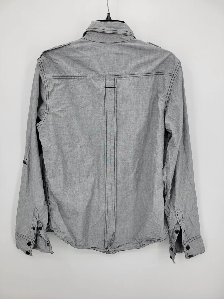 Fox Deluxe Shirt Mens Medium Gray Roll Tab Sleeve Button Up Outdoor Racing - Image 2 of 4