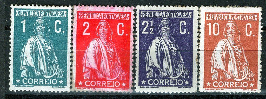 PORTUGAL 1912/20 STAMP Sc. # 209, 211/2 AND 216 PERF: 15x14 MH C