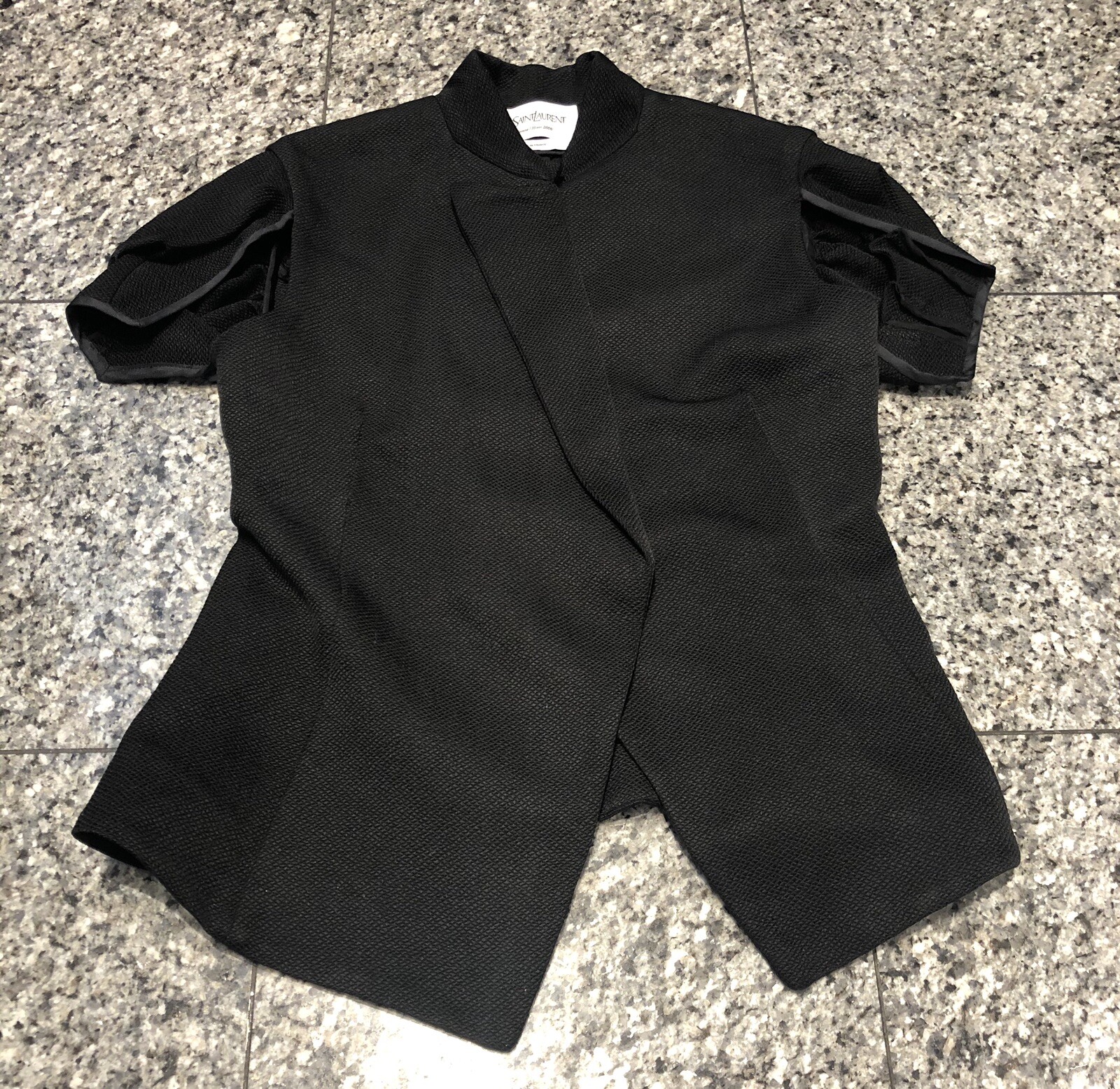 Top da donna Yves Saint Laurent YSL autunno 2008 misto lana nera manica ad aletta Francia