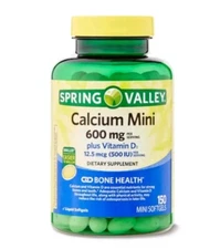 Spring Valley Calcium Plus Vitamin D3, Dietary Supplement, 150 Mini Softgels