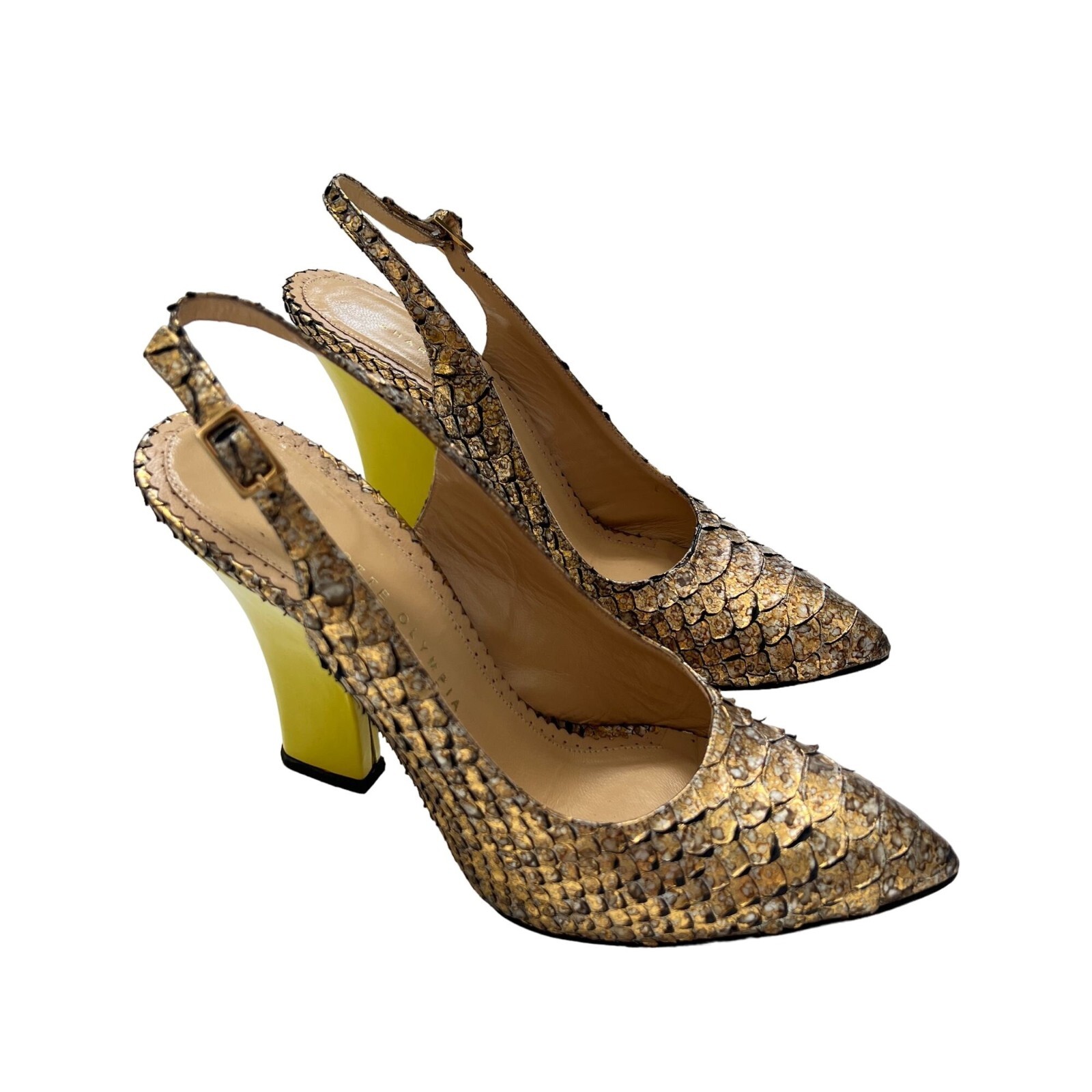 Charlotte Olympia Bronze Python Slingback Neon He… - image 3