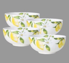 New Mikasa Lemons Set of 4 FOUR Cereal Soup Bowls 6" Bone China White Yellow
