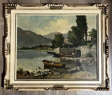 QUADRO OLIO ORIGINALE ERCOLE MAGROTTI PAESAGGIO MARINO ITALIANO 19”x15” TAGLIA REALE