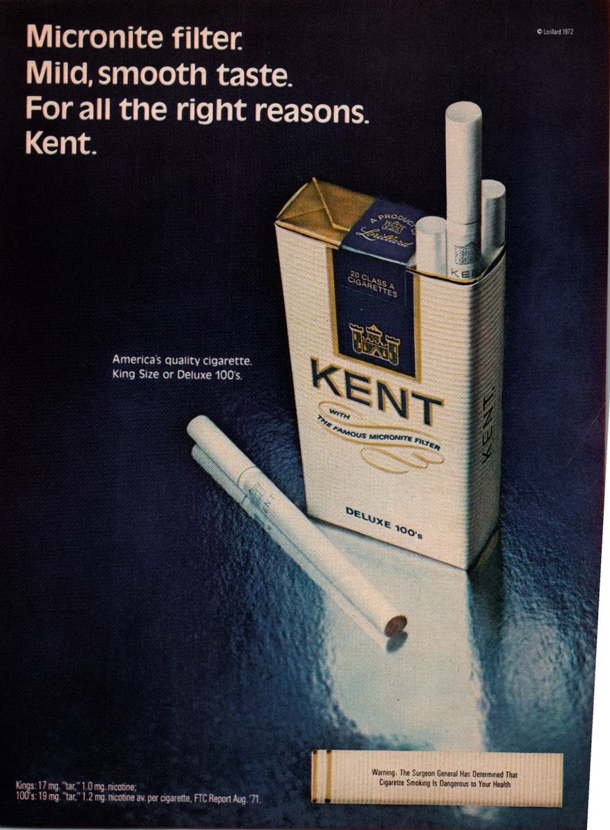 Kent Micronite Filter Cigarettes 1972 Vintage Color Smoking Print Ad
