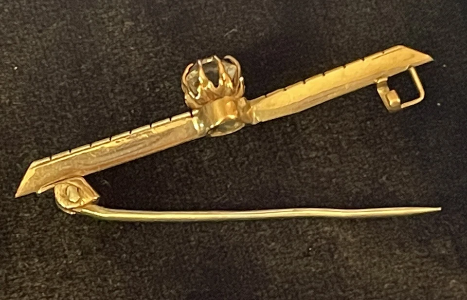 Broche prendedor de piedra de vidrio púrpura redondo diseño simple YG de oro amarillo de 10 k 2,16 g 🌺🌺 Foto 2 de 4