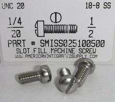 1/4-20x1/2 Fillister Head Slotted Machine Screws 18-8 Stainless steel (100)