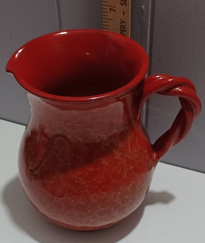 Vintage Red Yellow Muttled Glazed Italian Pottery Pitcher Braided Handle Italy - Picture 4 of 4