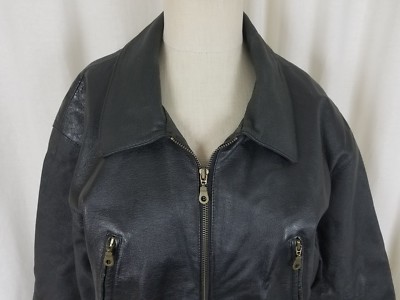 Vintage Hide Park Belted Black Leather Motorcycle Jacket Womens