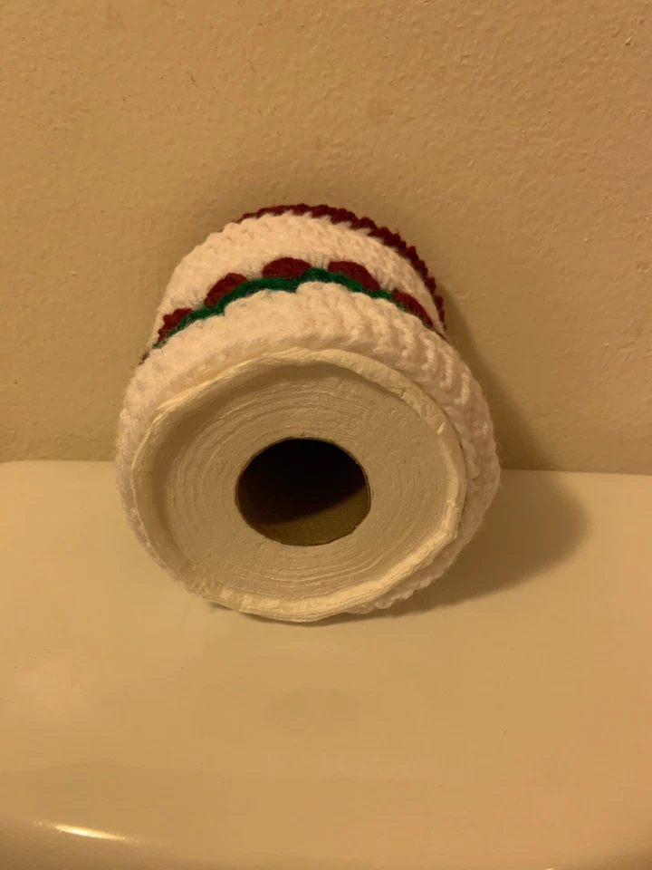 Toilet Paper Tissue Cover White, Burgundy Tulip Flowers with Green Leaves New - Image 3 of 4