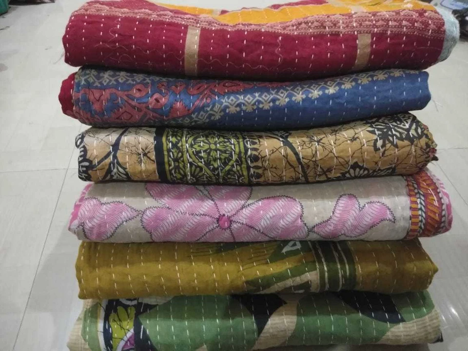 Edredón Sari Kantha antiguo indio hecho a mano al por mayor lote manta tiro 10 piezas Foto 3 de 4